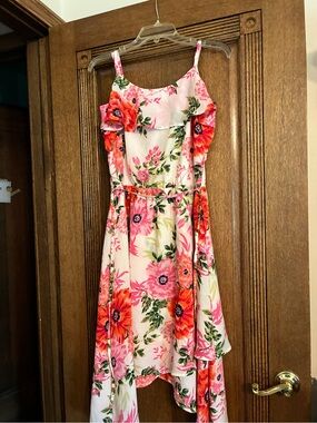 Place Pink Floral High-Low Sundress with Orange Blooms